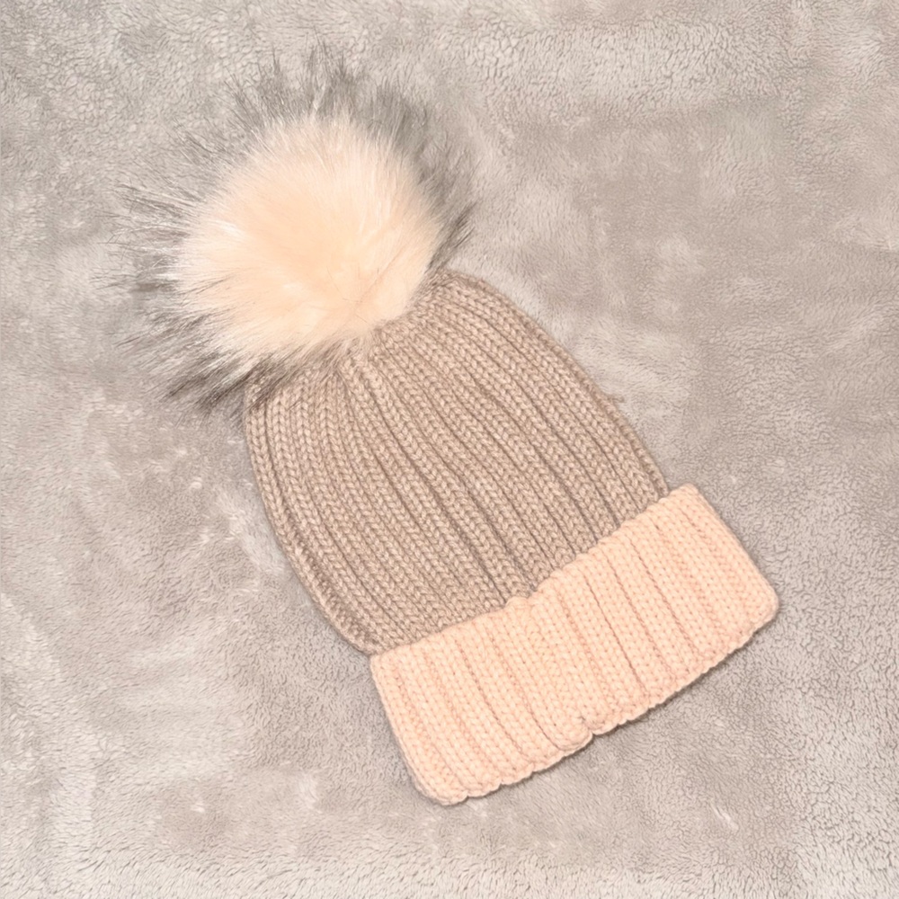 David and Young | Beige and Cream Kids Pom-Pom Hat